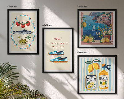 Conjunto de 4 quadros com moldura Imagens coloridas com sabores italianos