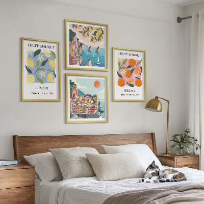 Conjunto de 4 quadros com moldura Cartazes de frutas: limões, laranjas