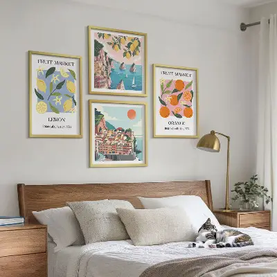Conjunto de 4 quadros com moldura estampa de cartazes de frutas com limões e laranjas