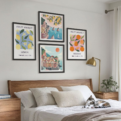 Conjunto de 4 quadros com moldura Cartazes de frutas: limões, laranjas