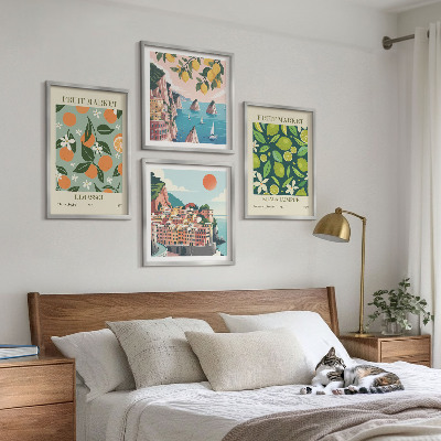 Composição de quadros pôsteres vintage com estampas de frutas