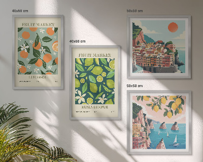 Composição de quadros pôsteres vintage com estampas de frutas