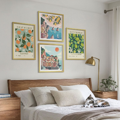 Composição de quadros pôsteres vintage com estampas de frutas