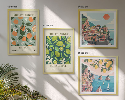 Composição de quadros pôsteres vintage com estampas de frutas