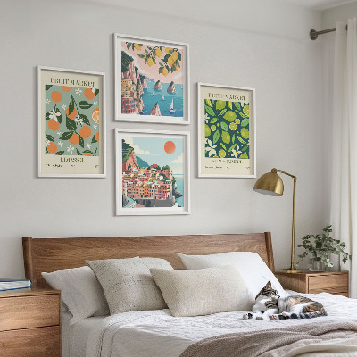 Composição de quadros pôsteres vintage com estampas de frutas