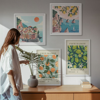Composição de quadros pôsteres vintage com estampas de frutas