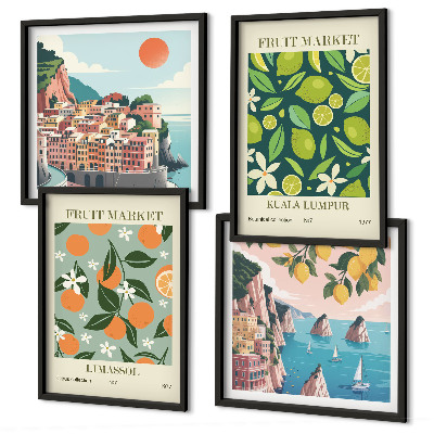 Composição de quadros pôsteres vintage com estampas de frutas