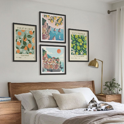 Composição de quadros pôsteres vintage com estampas de frutas