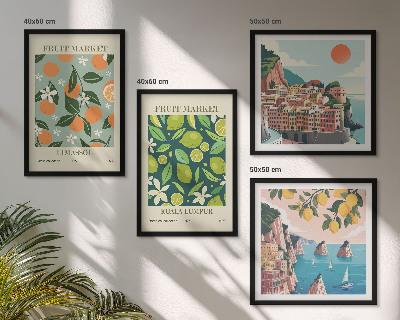 Composição de quadros pôsteres vintage com estampas de frutas