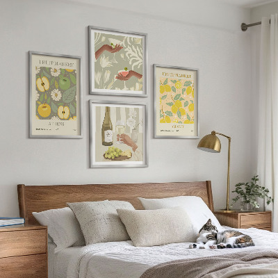 Conjunto de 4 quadros com moldura Padrões frutados vinho italiano