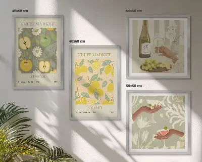 Conjunto de 4 quadros com moldura estampa de padrões frutados de vinho italiano