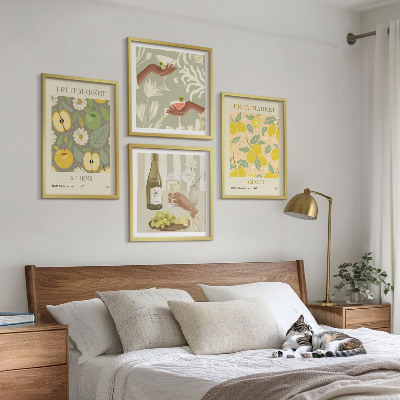 Conjunto de 4 quadros com moldura Padrões frutados vinho italiano
