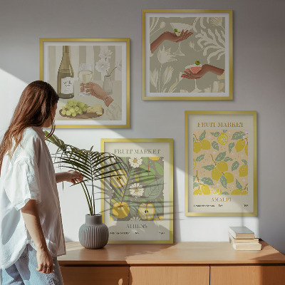Conjunto de 4 quadros com moldura Padrões frutados vinho italiano