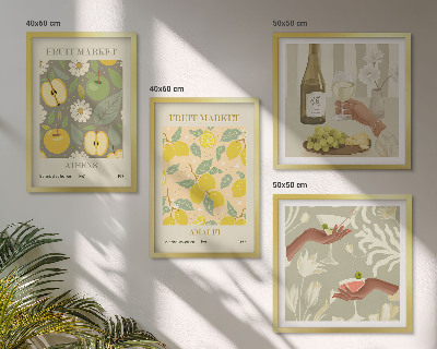 Conjunto de 4 quadros com moldura Padrões frutados vinho italiano