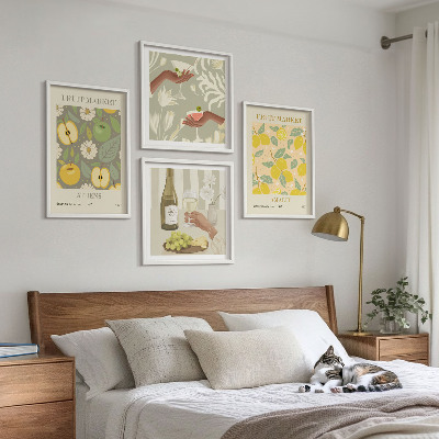 Conjunto de 4 quadros com moldura Padrões frutados vinho italiano
