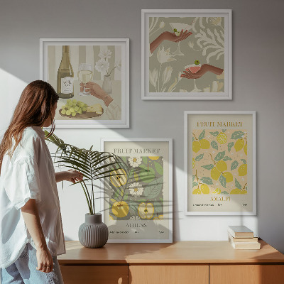 Conjunto de 4 quadros com moldura Padrões frutados vinho italiano