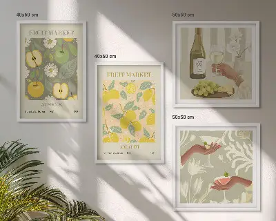 Conjunto de 4 quadros com moldura estampa de padrões frutados de vinho italiano