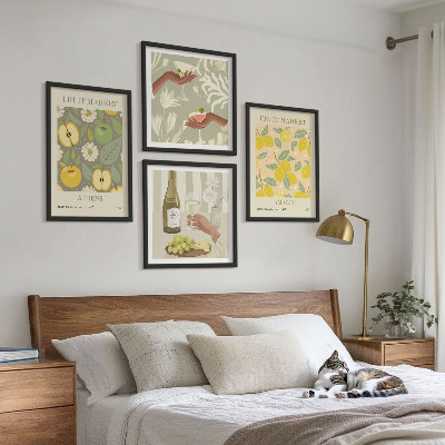 Conjunto de 4 quadros com moldura Padrões frutados vinho italiano