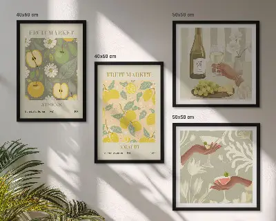 Conjunto de 4 quadros com moldura estampa de padrões frutados de vinho italiano