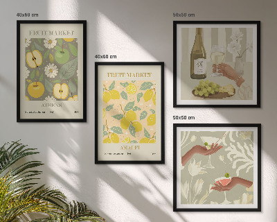 Conjunto de 4 quadros com moldura Padrões frutados vinho italiano