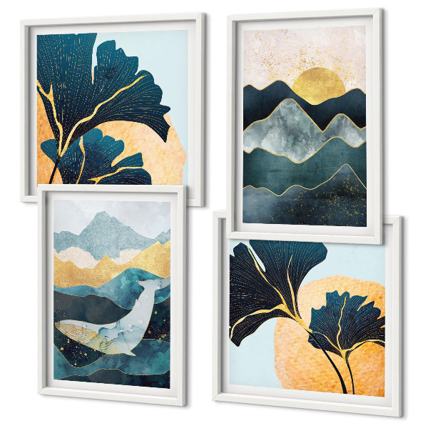 Políptico com moldura Montanhas estéticas abstratas