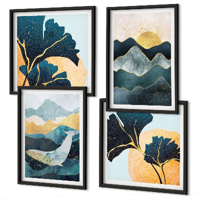Políptico com moldura Montanhas estéticas abstratas