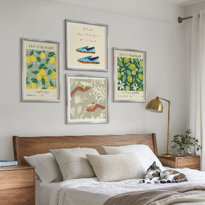 Conjunto de 4 quadros com moldura Pôsteres italianos com estampas de frutas