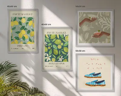 Conjunto de 4 quadros com moldura com pôsteres italianos de estampas de frutas