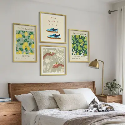 Conjunto de 4 quadros com moldura com pôsteres italianos de estampas de frutas