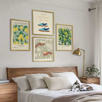 Conjunto de 4 quadros com moldura Pôsteres italianos com estampas de frutas