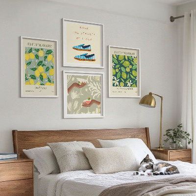 Conjunto de 4 quadros com moldura Pôsteres italianos com estampas de frutas