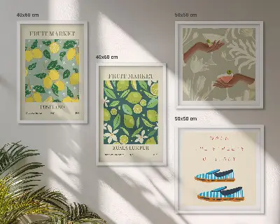 Conjunto de 4 quadros com moldura com pôsteres italianos de estampas de frutas