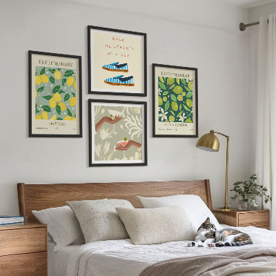 Conjunto de 4 quadros com moldura Pôsteres italianos com estampas de frutas
