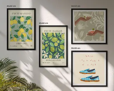 Conjunto de 4 quadros com moldura com pôsteres italianos de estampas de frutas