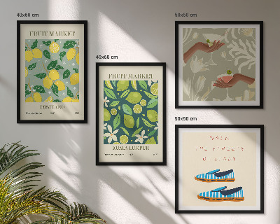 Conjunto de 4 quadros com moldura Pôsteres italianos com estampas de frutas