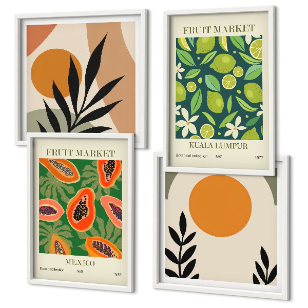 Composição de quadros Padrões de frutas de mamão boho