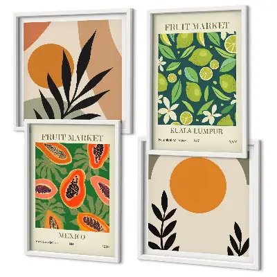 Composição de quadros com estampas boho de mamão