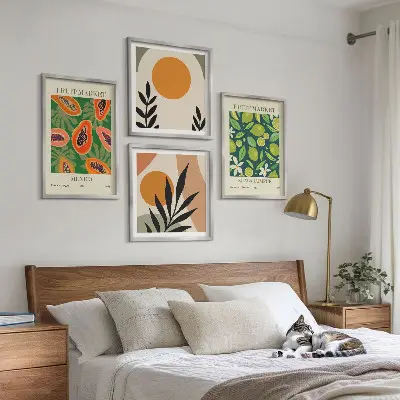 Composição de quadros com estampas boho de mamão