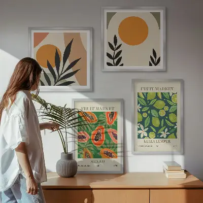 Composição de quadros com estampas boho de mamão