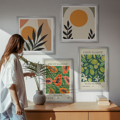 Composição de quadros Padrões de frutas de mamão boho