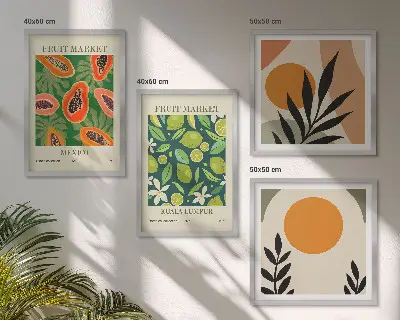 Composição de quadros com estampas boho de mamão