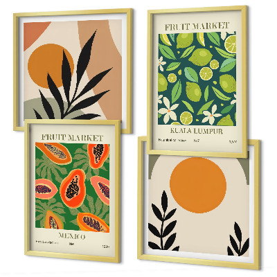 Composição de quadros Padrões de frutas de mamão boho