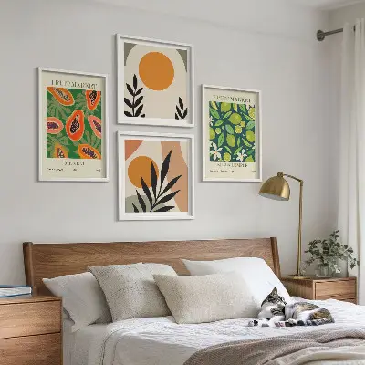 Composição de quadros com estampas boho de mamão