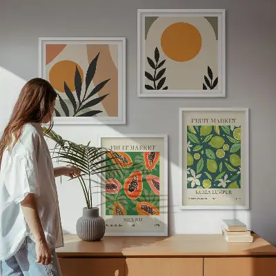 Composição de quadros com estampas boho de mamão