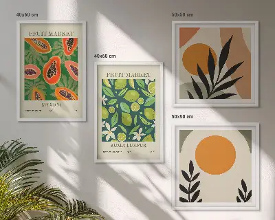 Composição de quadros com estampas boho de mamão