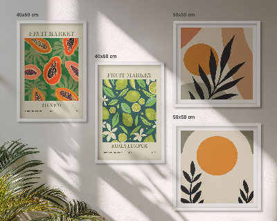 Composição de quadros Padrões de frutas de mamão boho