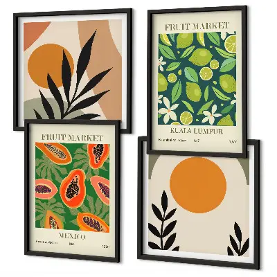 Composição de quadros com estampas boho de mamão