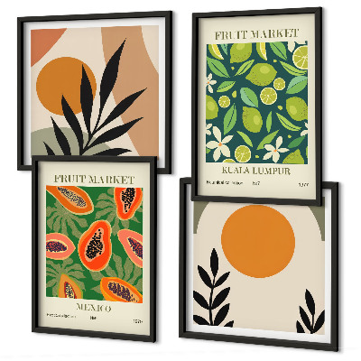 Composição de quadros Padrões de frutas de mamão boho