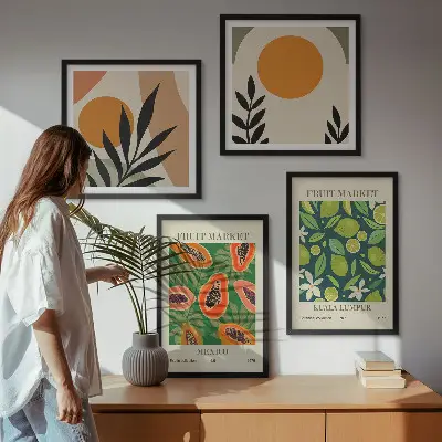 Composição de quadros com estampas boho de mamão