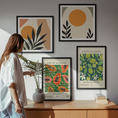 Composição de quadros Padrões de frutas de mamão boho